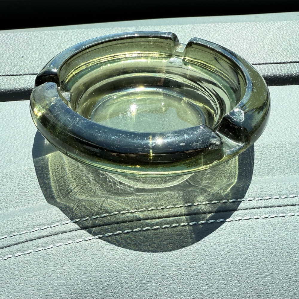 Vintage green glass ashtray